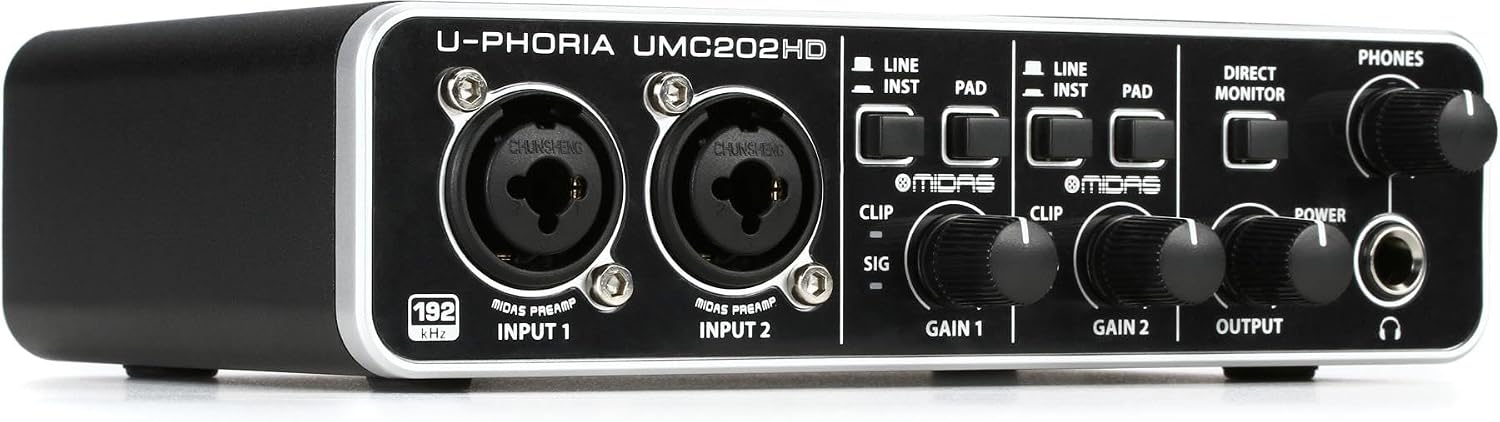 Behringer UMC202HD Audiophile 2x2, 24-Bit/192 kHz USB Audio Interface with Midas Mic Preamplifiers