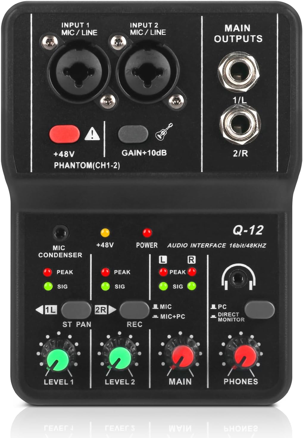 XTUGA USB Audio Interface for PC,Interface for Recording Music Computer Recording Audio Interface XLR with 3.55m Microphone Jack, USB Sound Card for Recording Studio, Ultra-low Latency Plug&amp;Play, Q-12