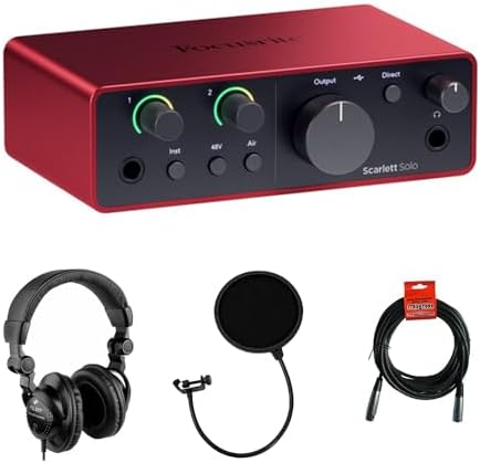Focusrite Scarlett Solo USB-C Audio Interface (4th Gen) Bundle with Polsen HPC-A30 Studio Monitor Headphones, Pop Filter and XLR- XLR Cable : Musical Instruments
