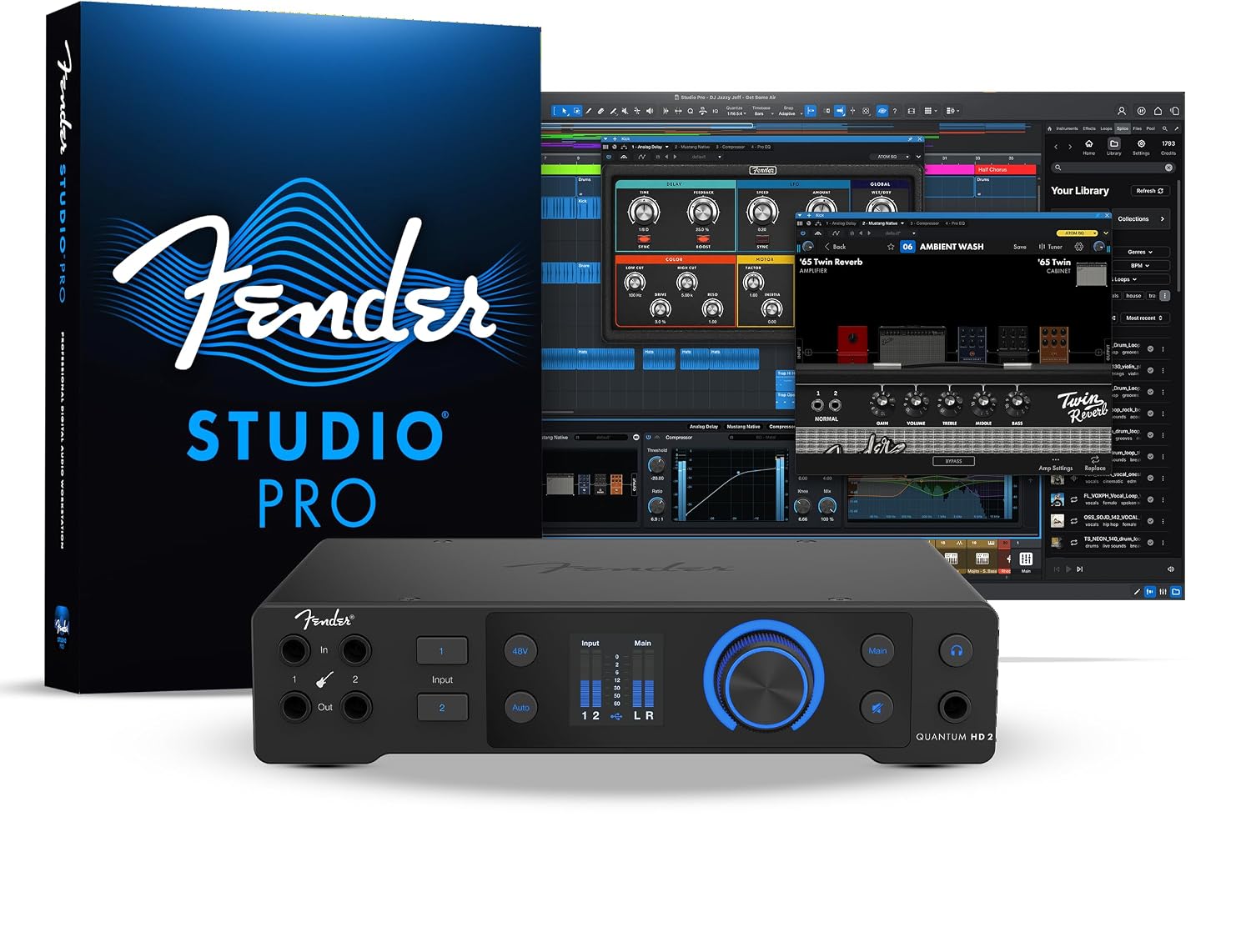 Fender Quantum HD 2 | 20x24 USB-C Audio Interface for Music Production, MAX-HD Mic Preamps, Front Instrument Inputs, ADAT & S/PDIF I/O, Auto Gain, Re-Amp Outputs, Loopback, Headphone Amp, Mac & PC